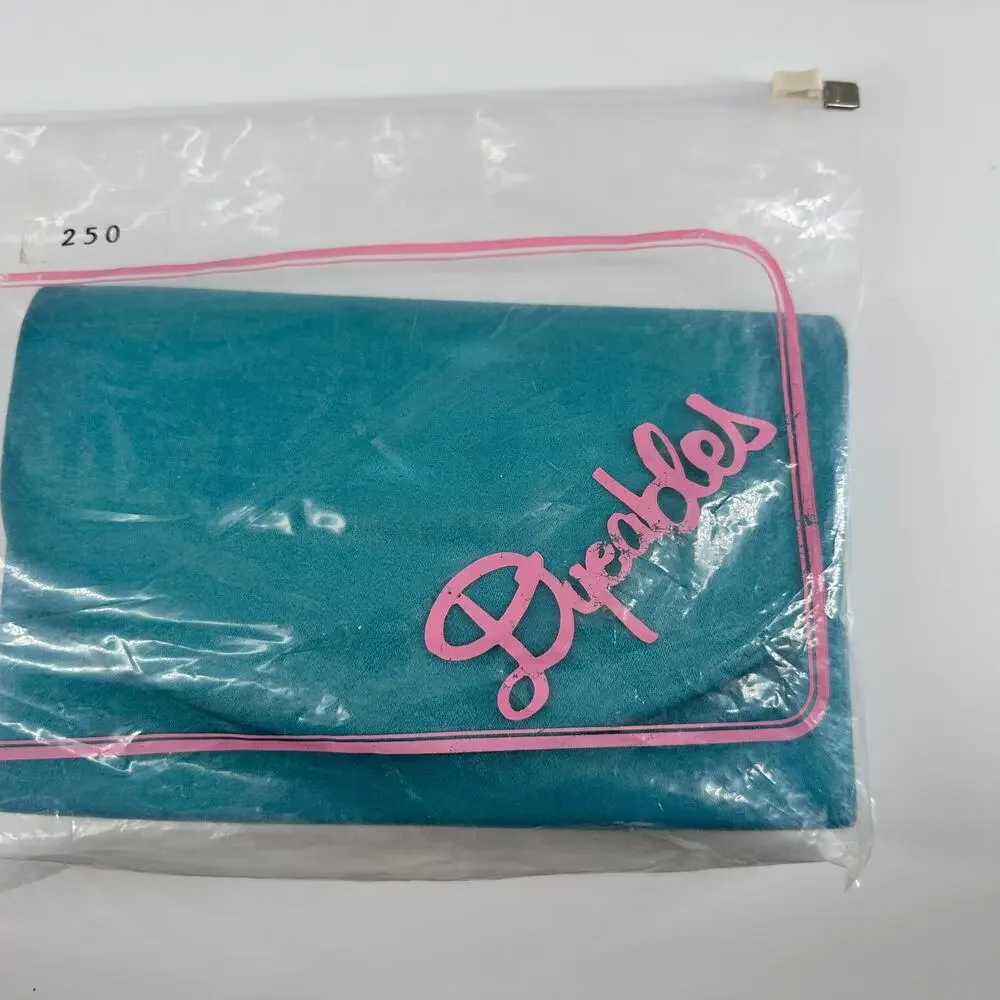 Vintage Dyeables Teal Satin Clutch Purse with Silver Chain Strap 10x5